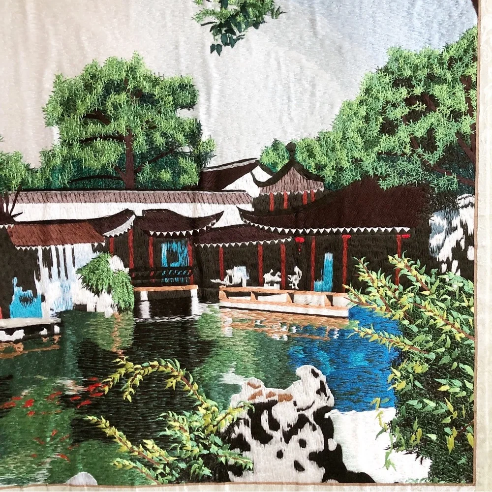 Vintage Asian Silk Embroidery Landscape Painting - Picture 6 of 16